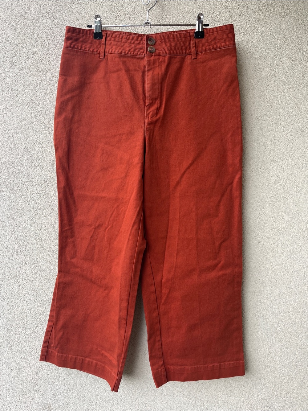 Rust Red Wide Leg Cropped Cotton Canvas Trousers